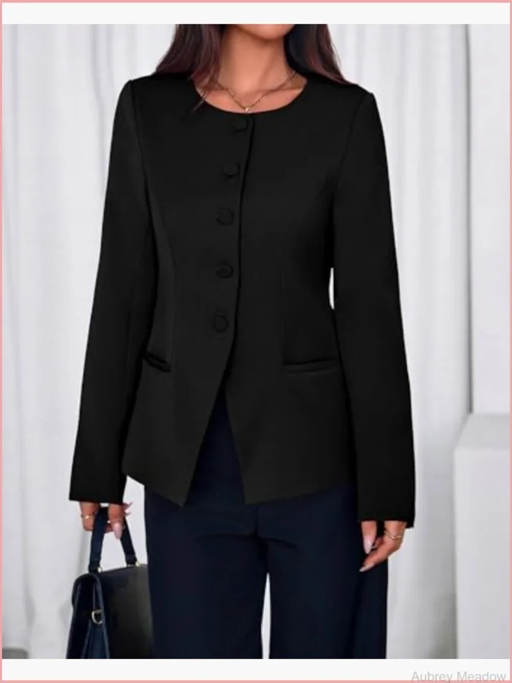 Women's Business Casual Open Front Long Sleeve Suit Jacket Blazer with Pockets